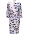 Detailed with a turnlock belt and modern cut dolman sleeves, Emilio Puccis printed draped sheath is a contemporary take on workweek chic - Round neckline, 3/4 dolman sleeves, wrapped skirt, open back with self-tie closure at nape - Loosely fitted top, fitted skirt - Wear with heels and a dusting of fine jewelry