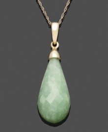 Add this cool piece for serene style. A beautifully-faceted jade teardrop (10 mm x 20 mm) shines in a 14k gold setting. Approximate length: 18 inches. Approximate drop: 1-1/2 inches.