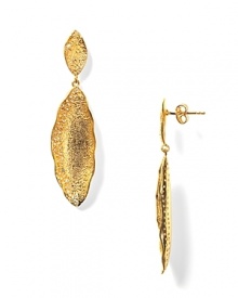 Update your look with Melinda Marie's striking pod drop earrings. In hammered gold with pavé crystals on outer rim.