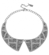 Take flight with this Peter Pan collar necklace from Kenneth Cole New York. Crafted from silver-tone mixed metal, the necklace gives you a grown-up look with pave black and glass crystal accents. Approximate length: 15 inches + 3-inch extender. Approximate drop: 1-1/2 inches.