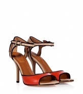 Detailed with black suede trim for a contemporary look, Givenchys colorblocked sandals lend a sleek modern edge to any outfit - Open toe, red front strap, nude cut-out back counter, ankle strap with silver-toned roller buckle, black suede trim - Stiletto high heel - Wear with a silk tee and full mid-length skirt