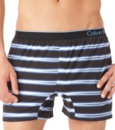 Boxers don't have to be boring. Here, Calvin Klein rethinks boxer shorts with a slim fit and a modern, patterned microfiber.