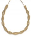 A hint of luxury. Alfani's luminous necklace combines woven chains and crystals for an evening-perfect effect. Set in gold tone mixed metal. Approximate length: 17-1/2 inches + 2-inch extender.