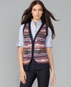 Colorful Fair Isle knit and sequins combine in this spirited look from Tommy Hilfiger. Layer this vest with button-front shirts and jeans for holiday style with a homespun twist.