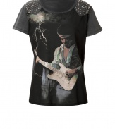 Rock into the new season with Faith Connexions embellished Jimi Hendrix tee - Scoop neckline, short sleeves, embellished shoulders, printed front with metallic gold detailing, frayed edges - Loosely fitted - Wear with leather leggings and edgy ankle boots