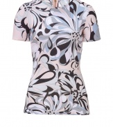 Inject playful style into any look with Emilio Puccis characteristic-chic optical flower print top - Round neckline, short sleeves, metal back zip - Form-fitting - Wear with tailored trousers and bright peep-toes