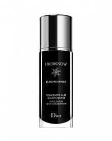 Diorsnow is a clinically-proven brightening treatment collection that evens the complexion, diminishes the appearance of dark spots and increases radiance. Powered by Icelandic Glacial Water and Diors exclusive Transparency Enhancing Complex the new formulas counteract skin acidity and target all 5 features of a radiant complexion (evenness, luminosity, moisture, texture and plumpness) for even faster and more effective brightening results. Immediately skin is illuminated with a flawless and even radiance that is intensified day after day.Diorsnow D-NA Reverse Night Concentrate 1.7 oz. Powerful night concentrate helps reverse the chain reaction at the origin of melanin production to brighten the skin and correct and prevent the appearance of dark spots.