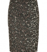 Bring bold style to your office-to-evening ensembles with this figure-enhancing leopard print pencil skirt from By Malene Birger - Textural surface, hidden back zip, kick pleat - Form-fitting - Wear with a silk blouse, a leather jacket and heels