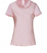 With its sweet round collar and glistening silk-satin, Steffen Schrauts short sleeve top is workweek essential packed with pairing possibilities - Round collar, short sleeves, slit with button closure at nape - Softly tailored fit - Wear with a pencil skirt and heels, or dress down with skinny jeans and your favorite flats