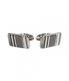 Inject sophisticated style into your formal look with these ultra-cool striped cufflinks from Paul Smith - Rectangular silver-toned cufflinks with monochrome striping - Pair with a sleek suit and a immaculately tailored button-down