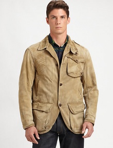 A rugged twill jacket channels the spirit of the outdoors with a corduroy collar, quilted shoulder detailing and oversized patch pockets at the front.Button-frontShoulder epaulettesChest, waist flap pocketsAbout 31 from shoulder to hemCottonMachine washImported