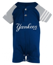 Play ball! Get him into the game early with this spirited sports romper from MLB.