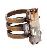 Stylish ring from cult New York accessories label Dannijo - Handmade in the U.S. of brass and crystals - Rectangular light amber stone is flanked by two smaller clear crystals - New three-ring style and elegant antique finish - A modern, polished piece that compliments just about any outfit - Easily dressed up or down for day or evening