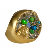 Taking inspiration from Ancient Egypt, this gold-tone scarab ring from modern jewelry master Alexis Bittar injects luxe appeal into any ensemble - Large gold-tone ring with multicolored crystal and stone embellishment and scarab charm detail - Wear with a bohemian-inspired look or a chic off-duty outfit