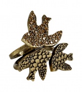 A fashionable flock of birds cover this chic brass ring from Marc by Marc Jacobs - Brass-tone bird charms one with crystal details on a brass-tone ring - Wear with a casual-cool look or with a mini-dress for early evening cocktails