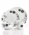 The Cellar gives new meaning to flower power with the amazingly oven-safe Burst place settings. Porcelain dinnerware in modern coupe shapes is sprinkled with simple blooms of black and gray for fresh, everyday style.