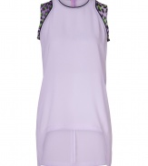 Detailed in a soft shade of lilac with characteristic printed shoulder inserts, this high-low top from Just Cavalli is a cool choice for showing off your modern style - Round neckline, sleeveless with black trim and purple/green leopard print inserts, high-low hemline - Loose fit - Wear with slim-fit separates and edgy high-heels