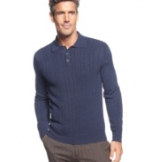 Geoffrey Beene updates a classic polo style in this sharp ribbed sweater that adds a refined look to any outfit.