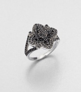 From the Soho Collection. A floral design in sterling silver encrusted in rich black spinels on a split shank. Black spinelSterling silverImported 