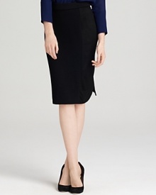 This essential MARC BY MARC JACOBS pencil skirt refreshes the classic silhouette with scalloped hem vents and a bold back zipper for modern workday elegance.