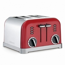 Make your counters the toast of the town. Stylish and sleek, Cuisinart's fire engine red toaster features custom controls that let you defrost and toast bagels and bread, four at a time.