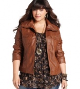 Add a stylish layer to your looks with American Rag's plus size bomber jacket, crafted from faux leather.