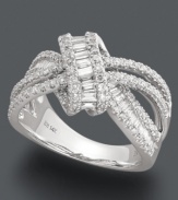 Get all tied up in knots. Effy Collection's intricate ring features swirls  of round and baguette-cut diamonds (9/10 ct. t.w.) set in 14k white gold.