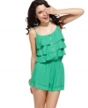 From the emerald hue to the fluttery tiers, this romper from Sequin Hearts has all of the right components to get you through your day with cabana-hot style!