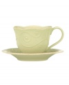 With fanciful beading and a feminine edge, this Lenox French Perle cup and saucer set has an irresistibly old-fashioned sensibility. Hardwearing stoneware is dishwasher safe and, in a soft pistachio hue with antiqued trim, a graceful addition to any meal. Qualifies for Rebate