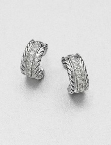 A striking curve of cabled sterling silver, with a center lane of pavé diamonds, gracefully hugs the ear. Diamonds, 0.24 tcw Sterling silver Diameter, about ½ Post back Imported