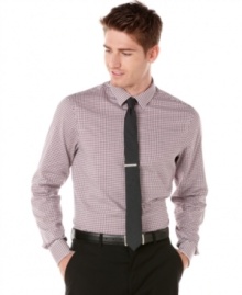 This slim fit patterned button down by Perry Ellis will have everyone at the office checking out your style.