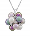 Add sheer sophistication in polished Majorica pearls. Necklace features a chic cluster of multicolored, organic, man-made pearls (8 mm) interspersed with sparkling cubic zirconia accents. Setting and chain crafted in sterling silver. Approximate length: 16 inches + 2-inch extender. Approximate drop: 1 inch.