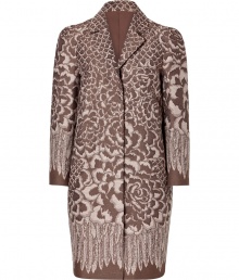 Showcase your impeccable style with this luxe floral print coat from Philosophy di Alberta Ferretti - Spread collar, long sleeves, concealed front placket, relaxed silhouette with tapering at hem, all-over floral print - Pair with a cocktail-ready sheath dress or cropped trousers and a silk blouse