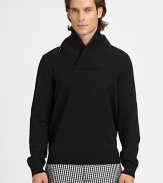 An impressive silhouette that exudes innovation and modernity, this simple shawl collar sweater is knitted from wool, to provide incredible warmth. Zip detail at the collar reveals a nylon hood for added versatility.Shawl collarAttached drawstring nylon hoodSide slash pocketsRibbed knit collar, cuffs and hemWoolMachine washImported