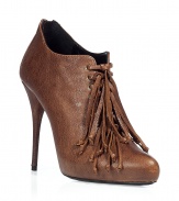 Luxurious brown leather pumps with edgy fringe detail and a stiletto heel - Retro-meets-modern with this classically designed pump with a twist - Pair with straight-leg jeans and a bohemian blouse - For laid-back luxe, try these with pleated wool shorts, ribbed tights, and a chunky sweater