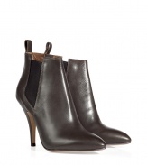 Turn up the volume on your workweek look with these sexy ankle booties from LAutre Chose - Pointed toe, slip-on style, elasticized side panel, back loop detail, stiletto heel - Style with a pencil skirt, a tie-neck blouse, and a tailored blazer