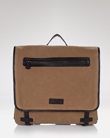 Smooth black leather trims this khaki Ben Minkoff backpack for a smart nod to preppy style.