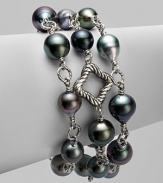 From the Midnight Pearl Collection. Blackened sterling silver cable & quatrefoil links are the prefect accent to these spectacular Tahitian pearls accented with brilliant diamonds. 11mm Tahitian pearlsDiamonds, .2 tcwBlackened sterling silverLength, about 7½Toggle closureImported 