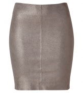 Luxurious skirt  in silver grey leather - Highlight piece from the French status leather label Jitrois, known for its ultra sexy luxury - Classic, slim pencil cut with new, high waistband - Mini short - A figure knockout, never have you ever worn a skirt that molds such curves, while making you look totally slender at the same time - Elegant style: with a blazer and blouse.  sharp style: with a silk tunic and sandals