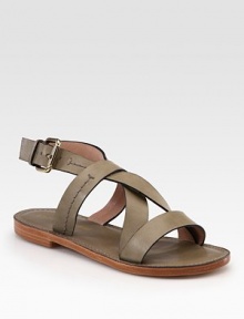 Supple leather straps crisscross the front of the foot, concluding with an adjustable slingback strap. Leather upperLeather lining and solePadded insoleImportedOUR FIT MODEL RECOMMENDS ordering true size. 