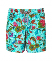 Make a splash this summer with cult St. Tropez label Vilebrequins vibrant, multicolor swim trunks - Lightweight, fast-drying synthetic material - Chic floral motif in eye-catching shades of red, green and blue - Classic boxer cut with elasticated waist and drawstring tie - Slimmer, straight cut hits mid-thigh - Slash pockets at sides, flap pocket at rear - Perfect for your next getaway to the beach or the pool