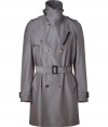 Stylish dove plaid trench from Marc Jacobs - This edgy trench brings downtown appeal to an uptown staple - Double-breasted style, belted high neck, epaulets, front slit pocket, belted cuff detail - Wear with straight leg jeans, a cashmere pullover, and motorcycle boots