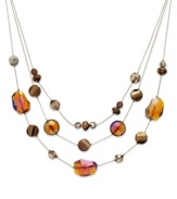 Layer on luxe loveliness with this three-row necklace from Style&co. Bronze and gold glass stones illuminate your look. Crafted in gold tone mixed metal. Approximate length: 18 inches + 2-inch extender.