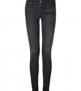 The ultimate must-have, these luxe jeans from It denim brand Mother are the favorite skinnies of the fashion flock - Classic five-pocket styling, stylishly faded washed black-grey denim, skinny leg - Form-fitting - Style with an oversized cashmere pullover, a wool cape, and platform booties