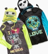 Nerdy robot or sassy skeleton? These layered tees from Belle Du Jour show off her goofy geek chic.