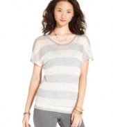 A crochet inset at the back lends sweet, playful style to this super-casual, striped sweater from Dolled Up!