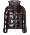 Maximize your cold weather style in this ultra-luxe two-in-one reversible down jacket from Duvetica - Hood with orange zipper trim, dual-zip front closure, long sleeves, contrasting zipper detailed pockets, reversible with inside camouflage lining, quilted - Classic straight cut - Pair with a cashmere pullover or long sleeve henley, straight leg jeans, and boots