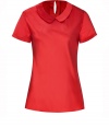 With its sweet round collar and glistening silk-satin, Steffen Schrauts short sleeve top is workweek essential packed with pairing possibilities - Round collar, short sleeves, slit with button closure at nape - Softly tailored fit - Wear with a pencil skirt and heels, or dress down with skinny jeans and your favorite flats