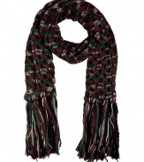 Add a stylish accent to your cold weather look with this fringed wool scarf from M Missoni - Striped wool knit with long fringed hem - Style with an elevated jeans-and-tee ensemble and a leather jacket