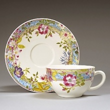 Millefleurs was inspired by flowers in a European garden as well as antique tableware. Its delicate renderings of pansies, roses, and thistles are blended with a vintage border in a contemporary color palette. Sophisticated, yet fresh and youthful. Dishwasher and microwave safe (for reheating only).